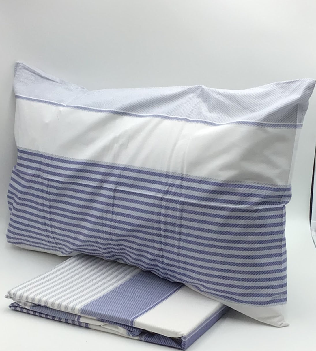 Parure copripiumino Catherine Lansfield modello Newquay Blue cotone 100% reversibile double face fantasia righe - Colisè