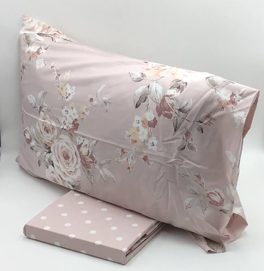 Parure copripiumino Catherine Lansfield modello Canterbury Blush cotone 100% reversibile double face fantasia rose e pois rosa - Colisè