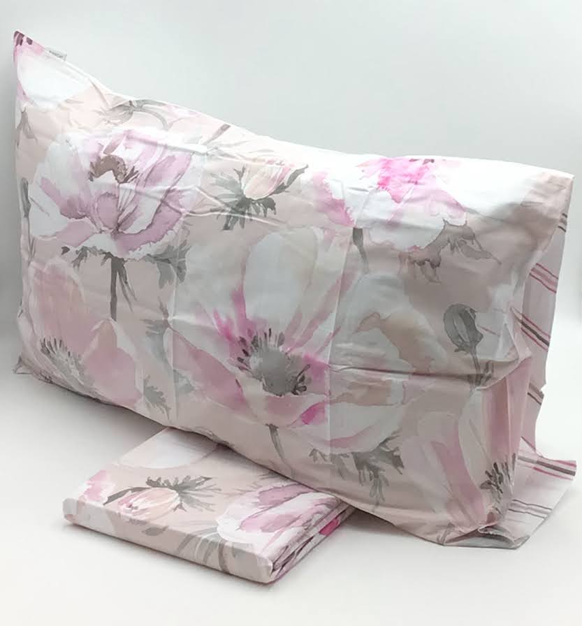 Parure copripiumino Bianca Cotton Soft modello Artic Poppy Blush cotone 100% reversibile double face fantasia papaveri rosa - Colisè